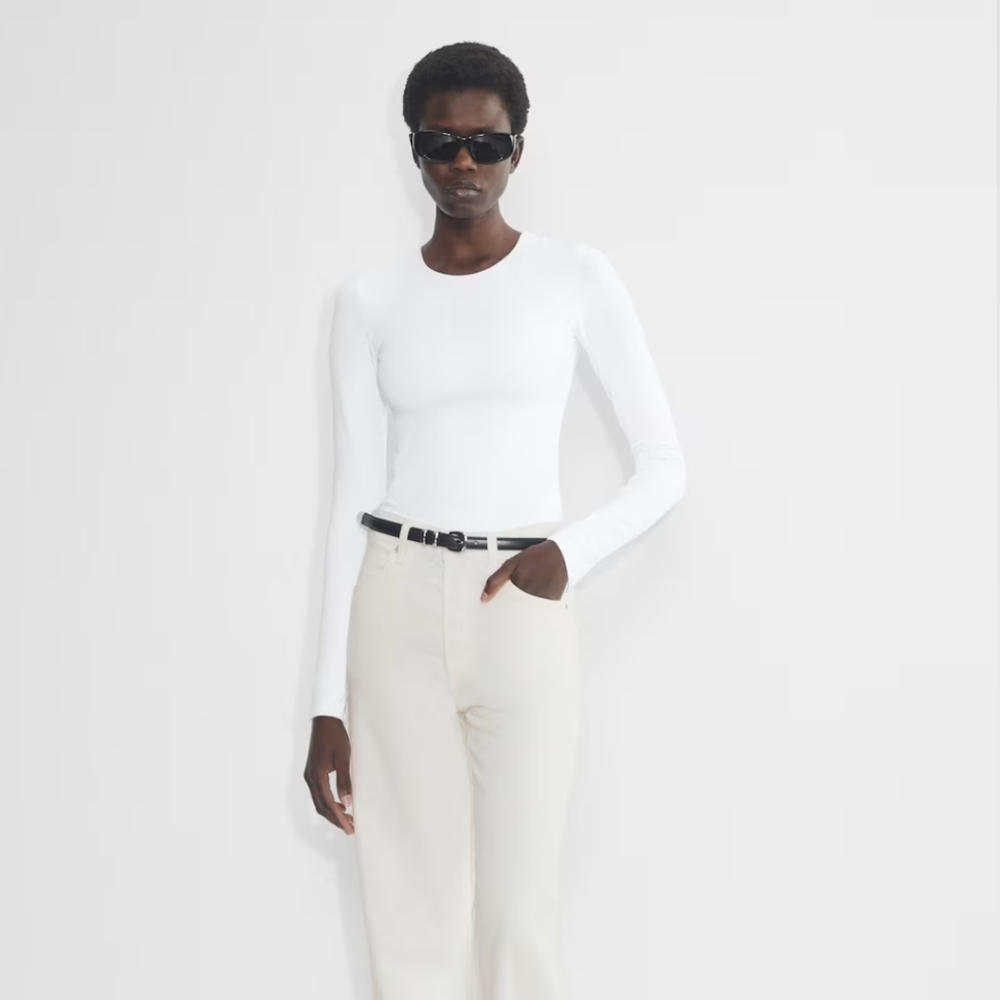 Aritzia White Long Sleeve Crewneck Top